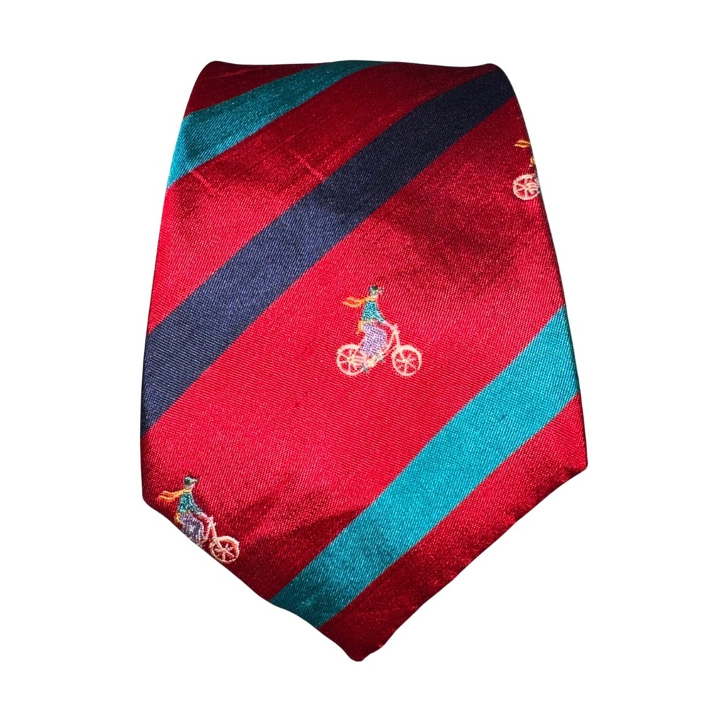 $3 BUNDLE ITEM Gant Mens Silk Tie Red Navy Teal Striped Bicycle Novelty Necktie